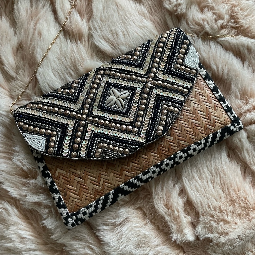 Croatian Wicker Clutch with Sequin and Beaded Detailing.